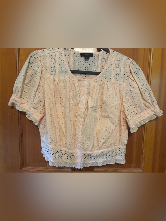 J. Crew Tops - J. Crew Peach Eyelet Button-Front Lace Trim Top